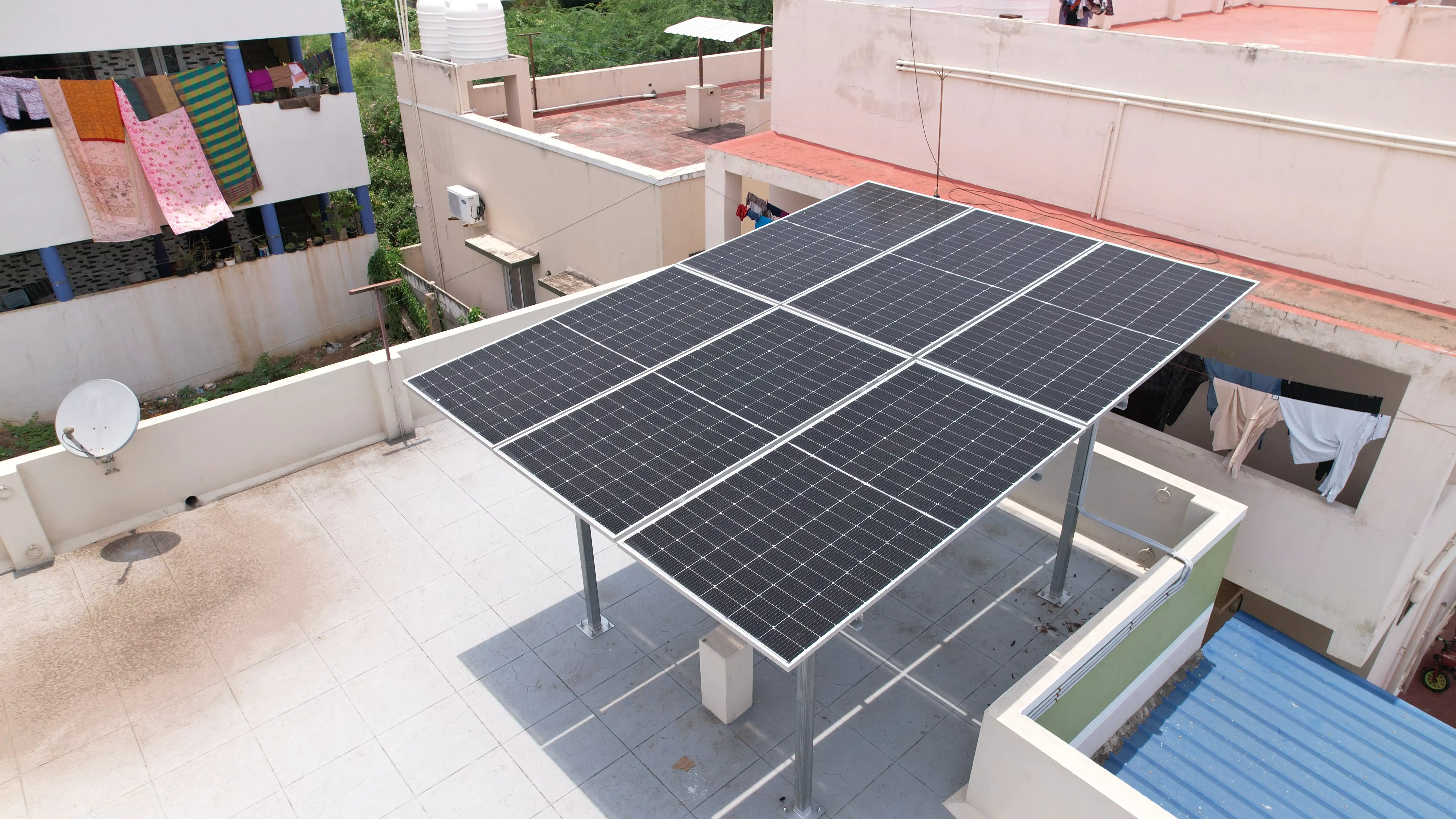 Aerial view of residential solar panel installation